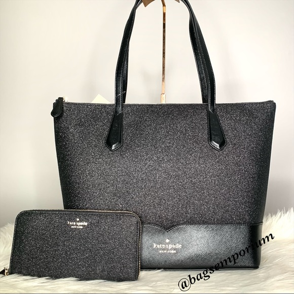 Kate Spade LG Glitter Tote Wallet Set